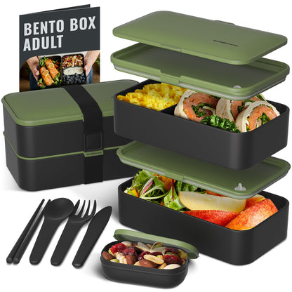 Bentoheaven Bento Box Adult, Stackable Lunch Box, 40 oz, Symph Onyx