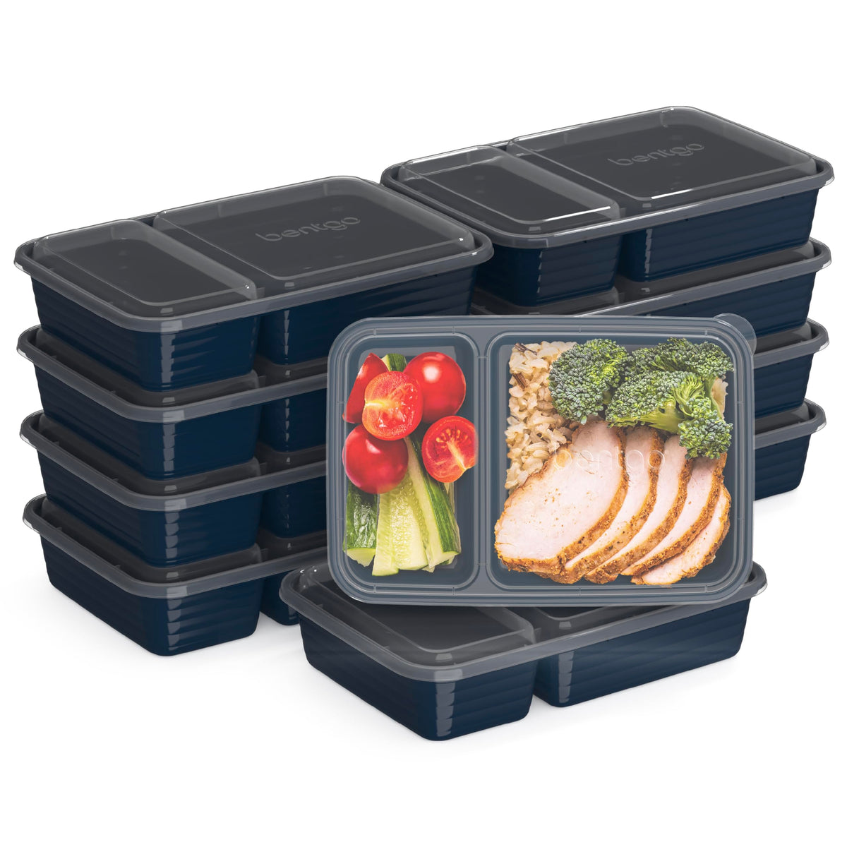 Bentgo Prep - 20-Piece 2-Compartment Reusable Meal Prep Containers with Lids, PFAS & BPA Free Materials, Durable, Microwave, Freezer, & Dishwasher Safe To Go Food Storage (Sky)