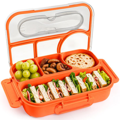 EASYFUN Bento Box Adult, Lunch Box, 4-Compartment Lunch Containers, Drop-Proof, Dishwasher Safe & Made with BPA-Free Materials(Khaki)