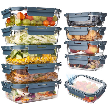 Liuruiyu 8 Pack Glass Food Storage Containers with Lids, Meal Prep Containers, Airtight Bento Boxes with Leak Proof Locking for Microwave, Oven, Freezer and Dishwasher, BPA Free