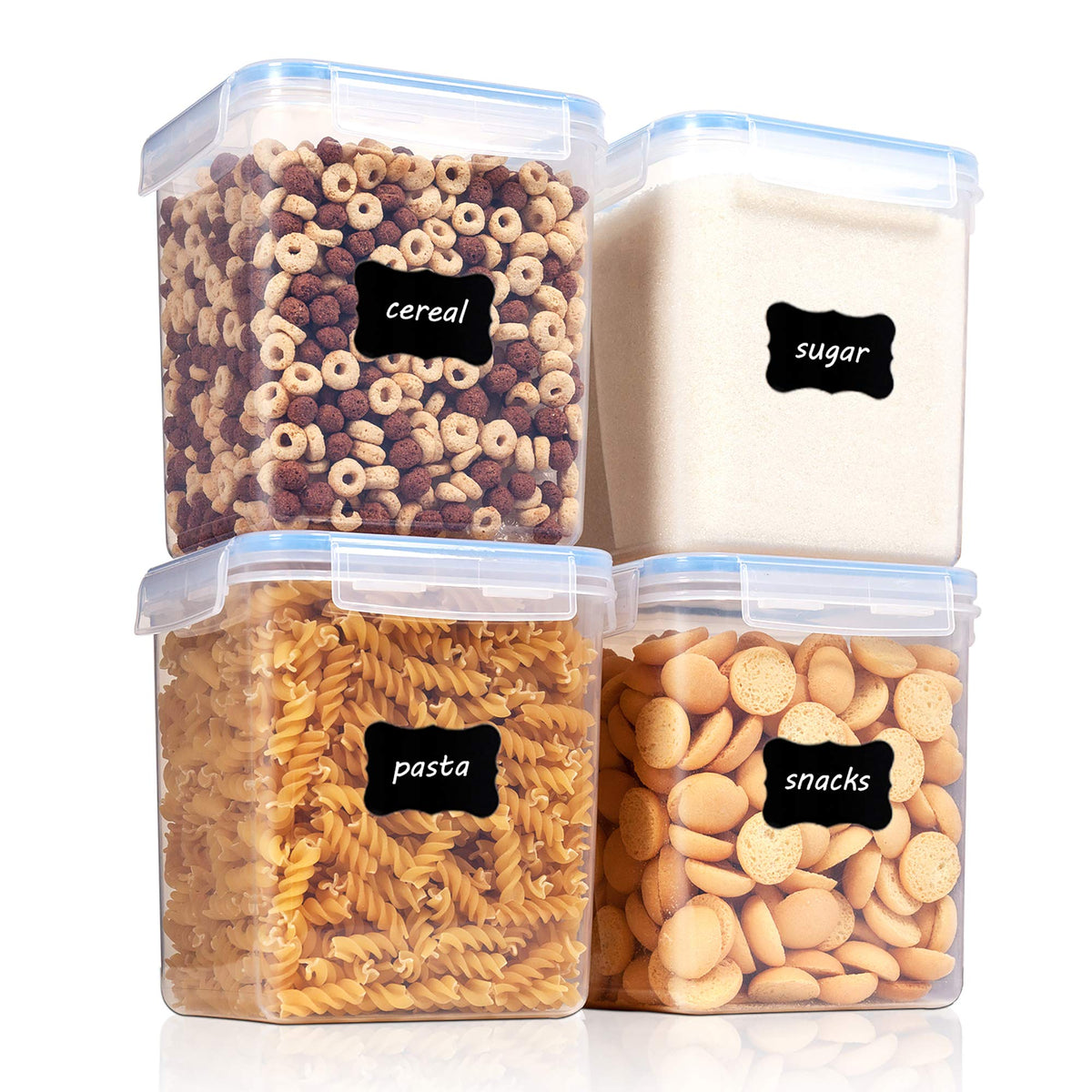 Vtopmart 5.2L Flour Sugar Storage Containers, 4 PCS, Black