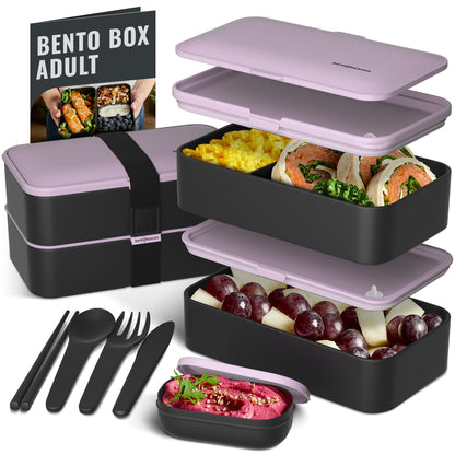Bentoheaven Bento Box Adult, Stackable Lunch Box, 40 oz, Symph Onyx