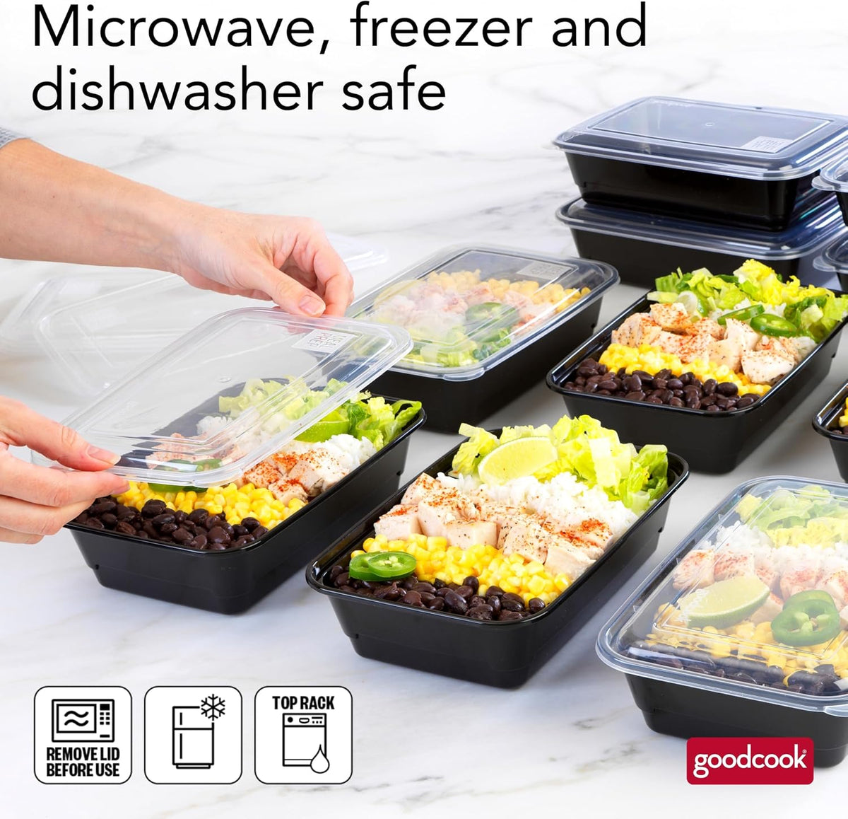 GoodCook Meal Prep Containers, Single Compartment 10-Pack