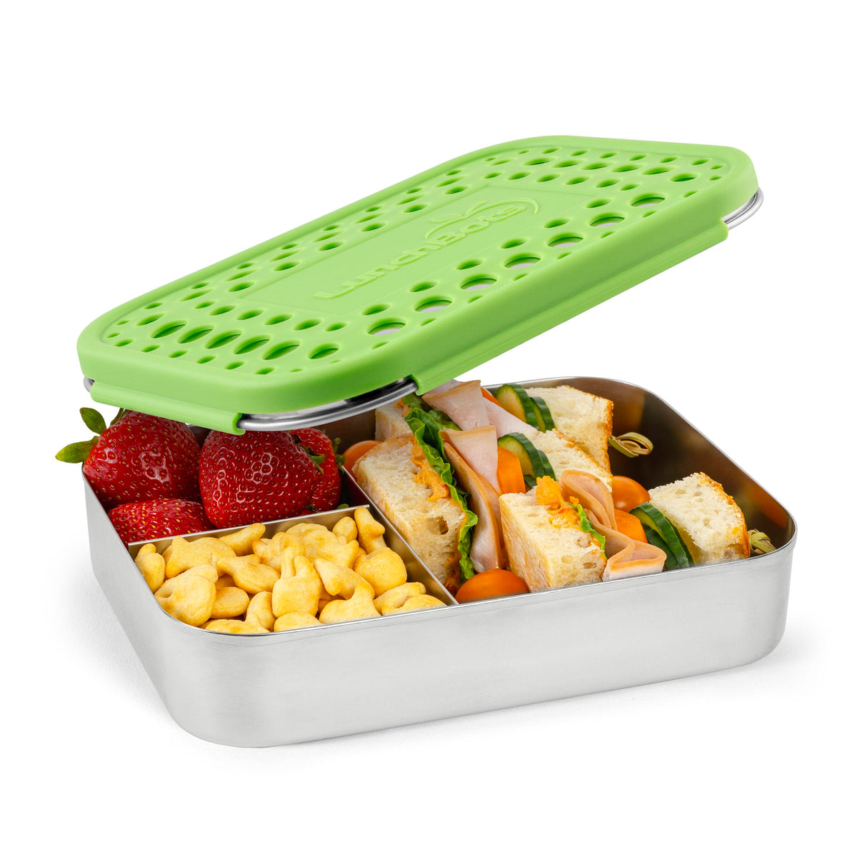 LunchBots Medium Trio Stainless Steel Kids Bento Box 3-Section 32oz