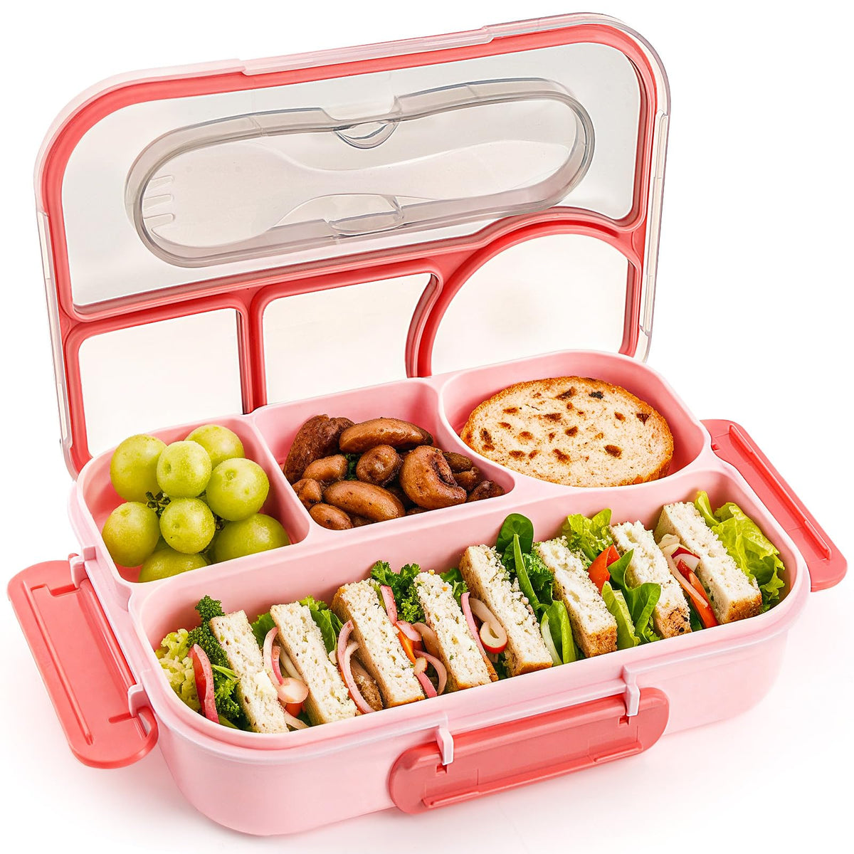 EASYFUN Bento Box Adult, Lunch Box, 4-Compartment Lunch Containers, Drop-Proof, Dishwasher Safe & Made with BPA-Free Materials(Khaki)