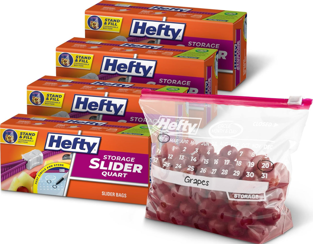 Hefty Calendar Slider Storage Bags, Quart Size, 4pk, 40ct (160 Total)