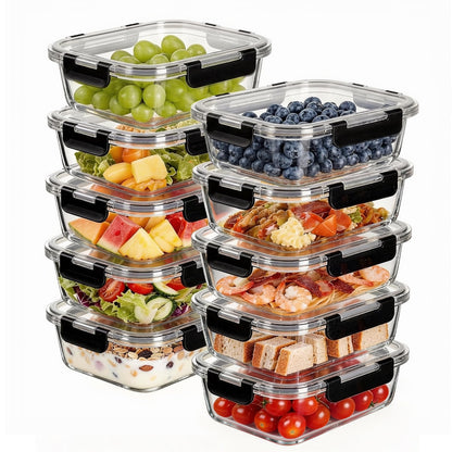 Liuruiyu 8 Pack Glass Food Storage Containers with Lids, Meal Prep Containers, Airtight Bento Boxes with Leak Proof Locking for Microwave, Oven, Freezer and Dishwasher, BPA Free