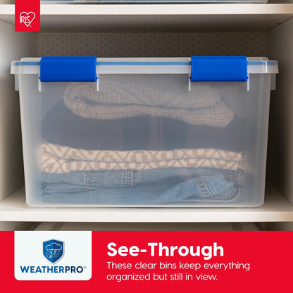 IRIS USA 3-Pack 16 Qt Storage Bins with Gasket Lids, Clear/Blue