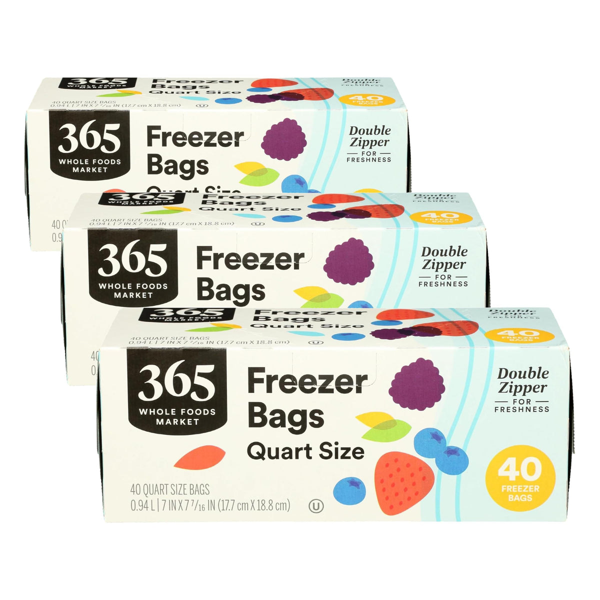 365 by Whole Foods Market, Quart Size Freezer Bags, Double Zipper, 40 Count