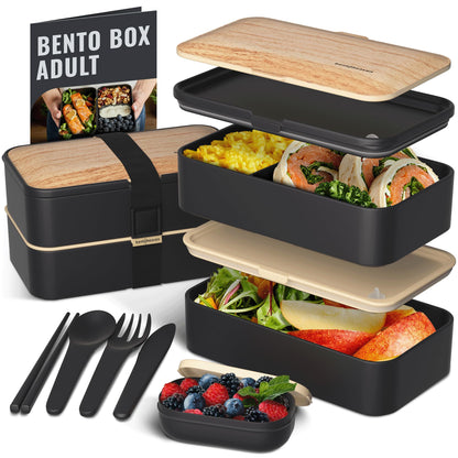 Bentoheaven Bento Box Adult, Stackable Lunch Box, 40 oz, Symph Onyx