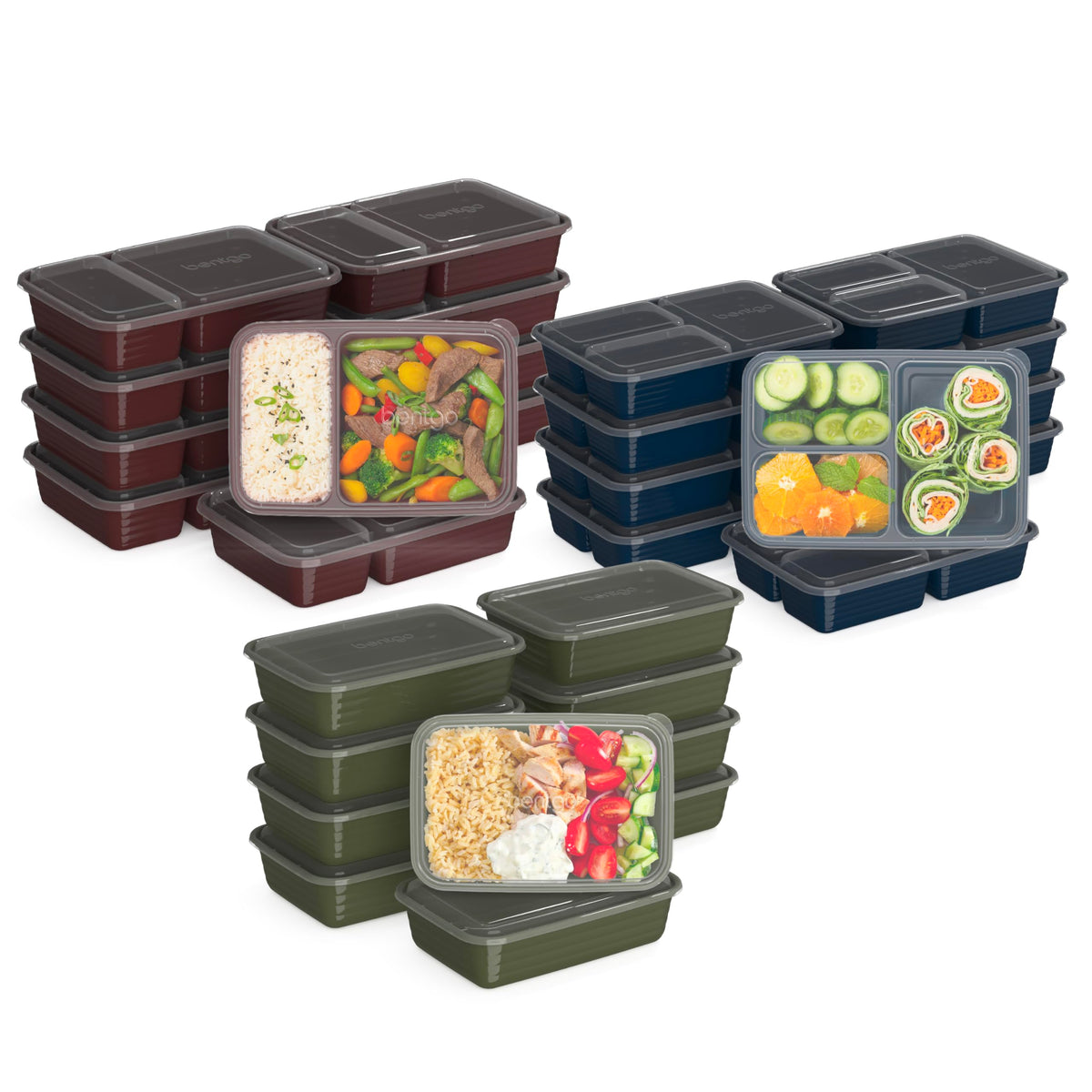 Bentgo Prep Meal Prep Kit, 1, 2 & 3-Compartment Containers, 60 Piece Set