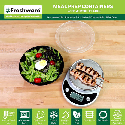 Freshware Meal Prep Bowl Containers [30 Pack] Plastic Bowls with Lids for Soup and Salad, Food Storage Bento Box, BPA Free, Stackable, Lunch Boxes, Microwave/Dishwasher/Freezer Safe (28 oz)