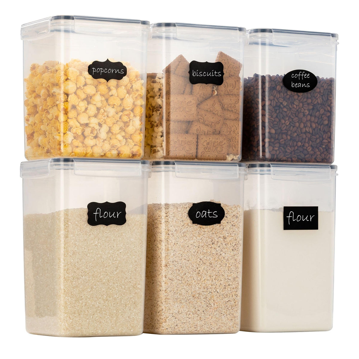 Chef's Path Extra Large Airtight Food Storage Containers with Lids, Pack of 2, 6.5L, 220Oz, Airtight Kitchen and Pantry Bulk Canisters for Flour, Sugar, Rice, and Baking Supplies - Transparent