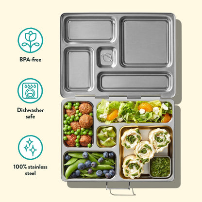 PlanetBox Rover Stainless Steel Bento Box Style Lunch Box for Kids with 5 Compartments – Durable, Dishwasher Safe and BPA-Free Food Container