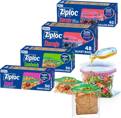 Ziploc Food Storage & Sandwich Bags Variety Pack, 190 Total Bags