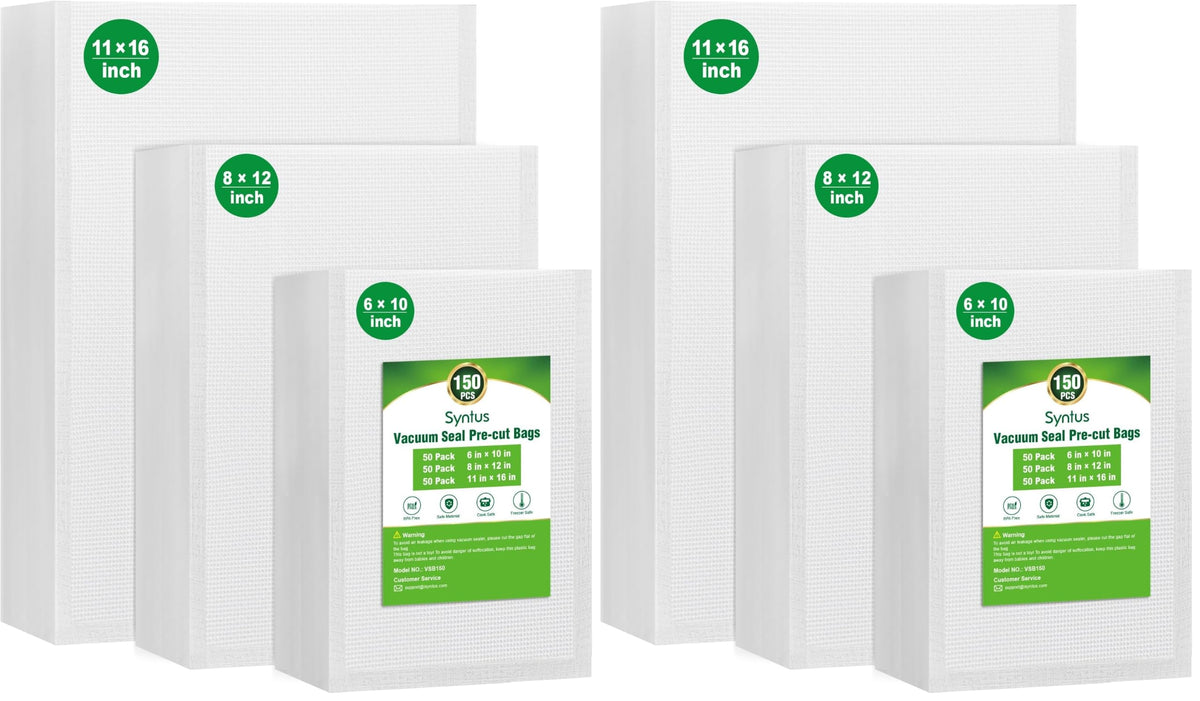 Syntus 150 Pcs Vacuum Sealer Bags for Food, 8x12+11x16+6x10, BPA Free