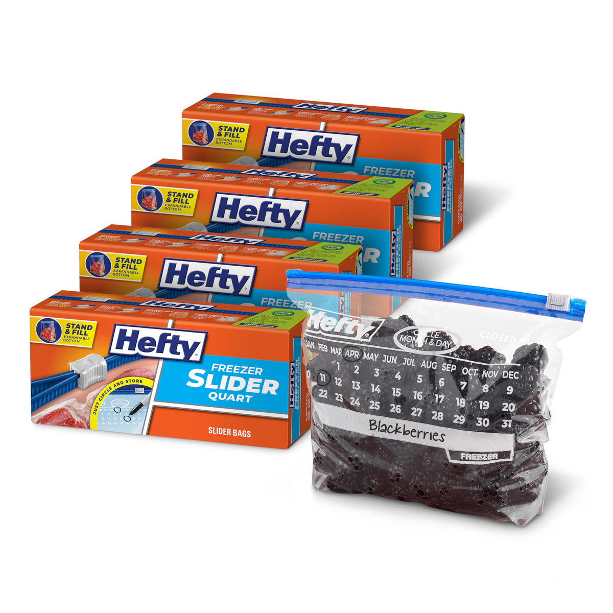 Hefty Calendar Slider Freezer Bags, Gallon Size, 4pk, 25ct (100 Total)