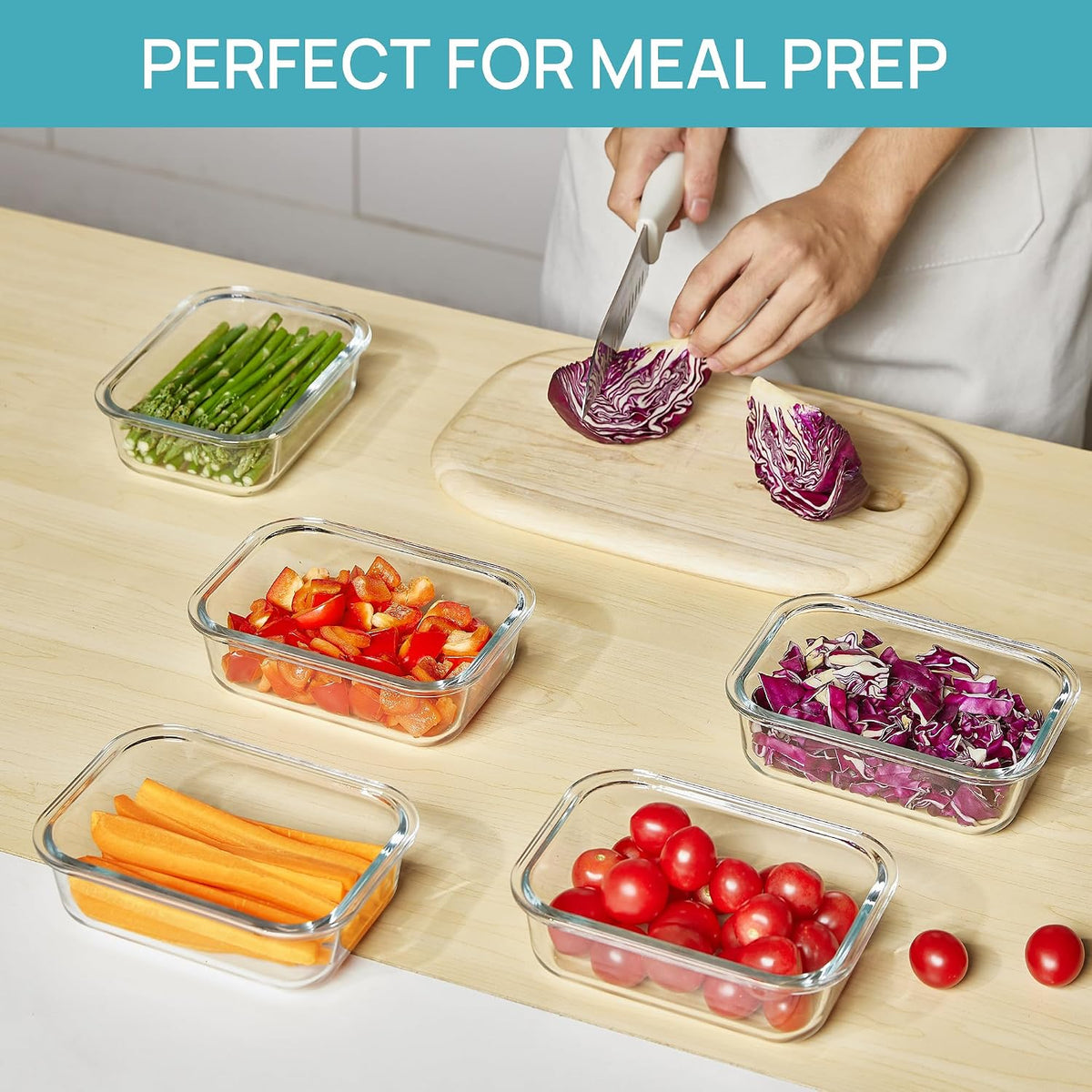 Vtopmart 5Pack 22oz Glass Storage Containers with Lids, Grey