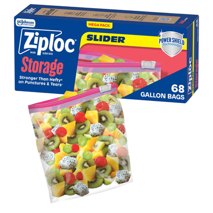 Ziploc Gallon Food Storage Slider Bags, 68 Count