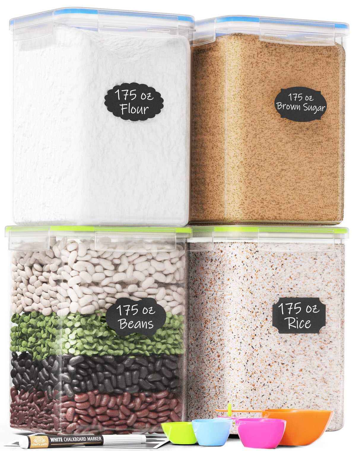 Chef's Path Extra Large Airtight Food Storage Containers with Lids, Pack of 2, 6.5L, 220Oz, Airtight Kitchen and Pantry Bulk Canisters for Flour, Sugar, Rice, and Baking Supplies - Transparent