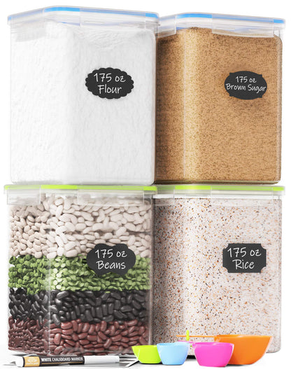 Chef's Path Extra Large Airtight Food Storage Containers with Lids, Pack of 2, 6.5L, 220Oz, Airtight Kitchen and Pantry Bulk Canisters for Flour, Sugar, Rice, and Baking Supplies - Transparent