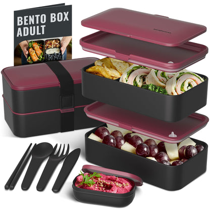 Bentoheaven Bento Box Adult, Stackable Lunch Box, 40 oz, Symph Onyx