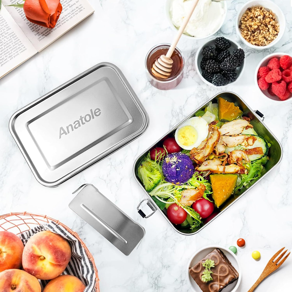 Anatole 304 Stainless Steel Bento Box 47oz Leak-Proof Lunch Box 1 Divider