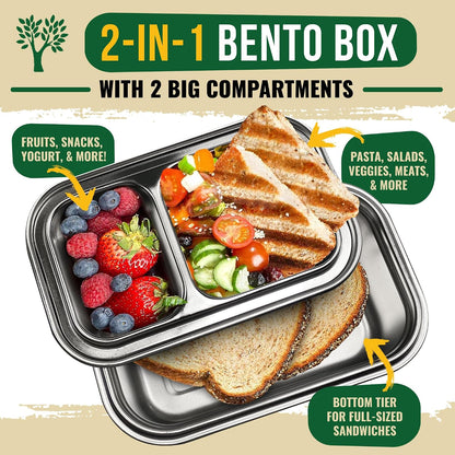 GreenLunch Stainless Steel Bento Box for Adults & Teens, 6 Cup, Brown