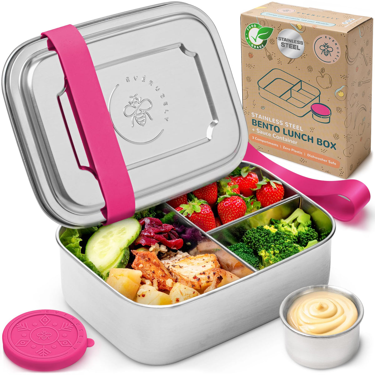 Stainless Steel Bento Box + Condiment Container - Green, 27oz / 0.8 L
