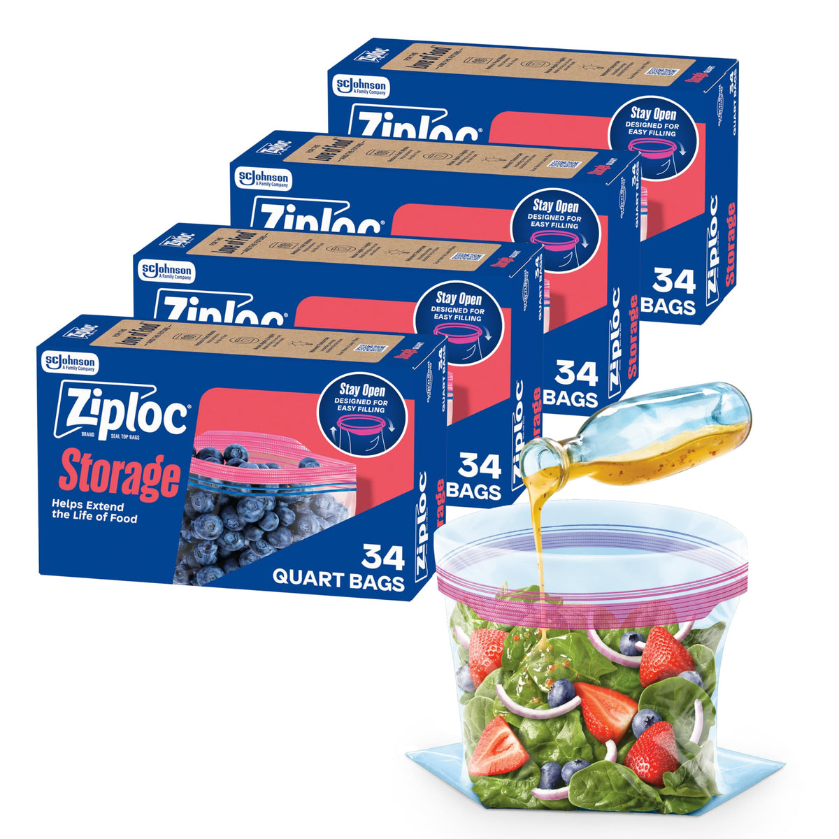 Ziploc Quart Food Storage Bags, 136 Total Bags (34 Count, 4-Pack)