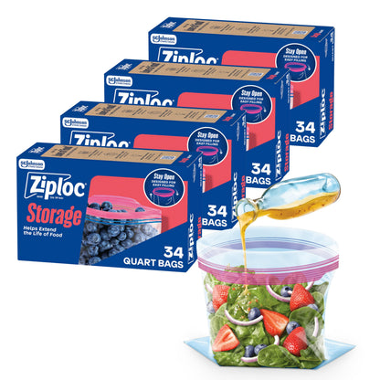 Ziploc Quart Food Storage Bags, 136 Total Bags (34 Count, 4-Pack)