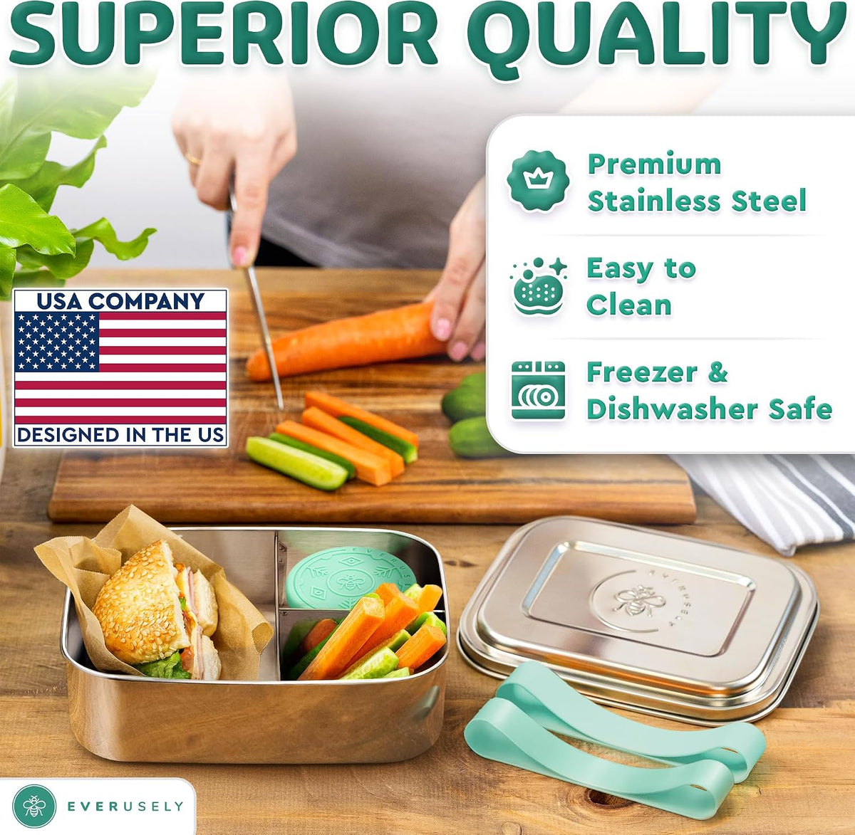 Stainless Steel Bento Box + Condiment Container - Green, 27oz / 0.8 L