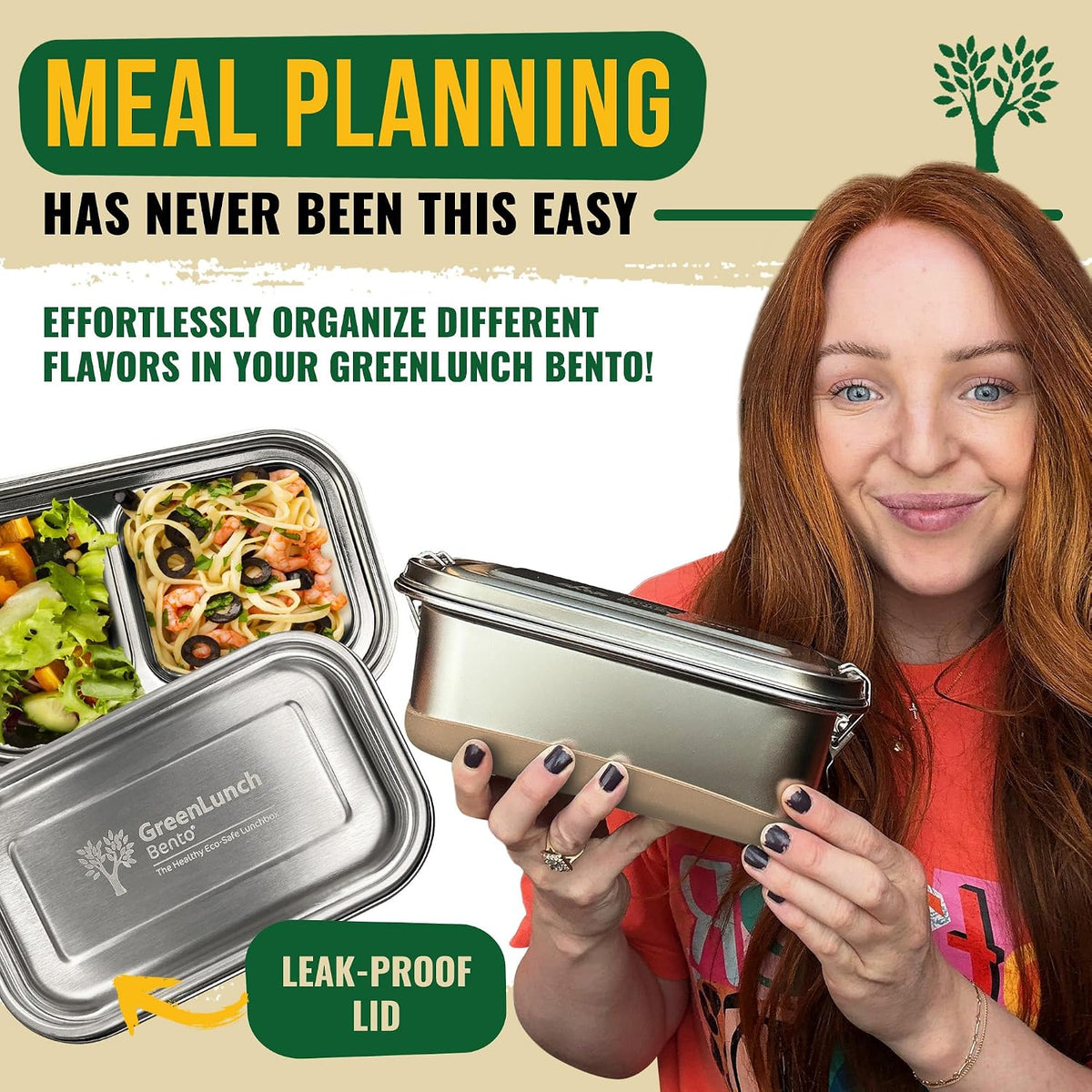 GreenLunch Stainless Steel Bento Box for Adults & Teens, 6 Cup, Brown