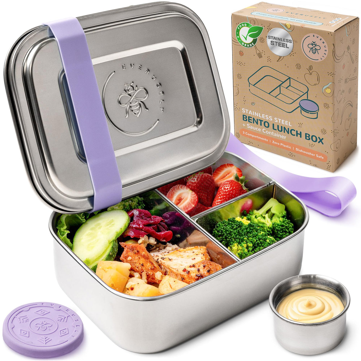 Stainless Steel Bento Box + Condiment Container - Green, 27oz / 0.8 L