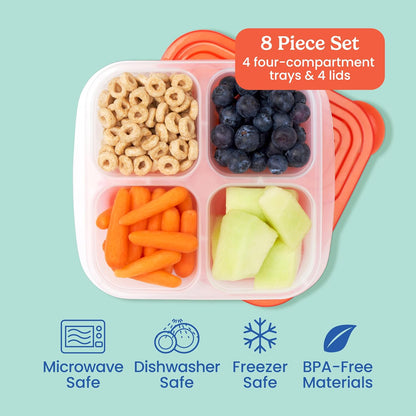 Bentgo Easyboxes 4-Compartment Snack Containers - 8-Piece Set with 4 Trays & 4 Custom-Fit Lids to Seal in Freshness - Reusable Food Storage & Meal Prep Bento BPA-Free Containers (Classic 4-Pack)