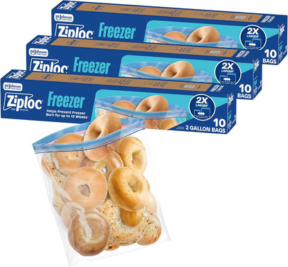 Ziploc 2 Gallon Freezer Bags, Food Storage, 30 Count (10 Count, 3-Pack)