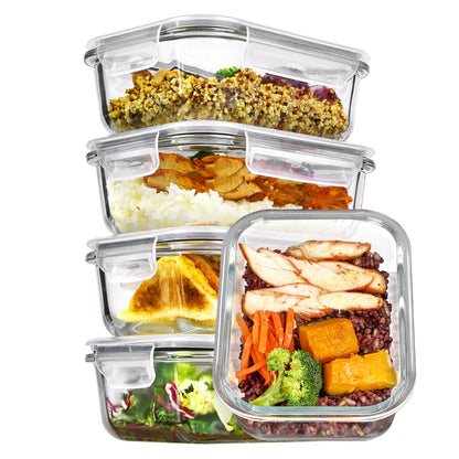 Vtopmart 5Pack 22oz Glass Storage Containers with Lids, Grey