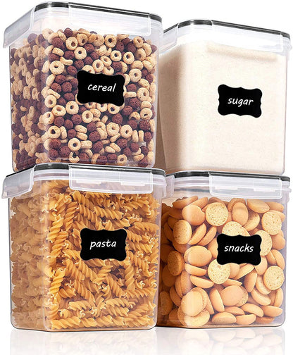 Vtopmart 5.2L Flour Sugar Storage Containers, 4 PCS, Black