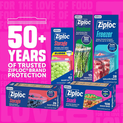 Ziploc Quart Food Storage Bags, Stand-Up Bottom, 80 Count