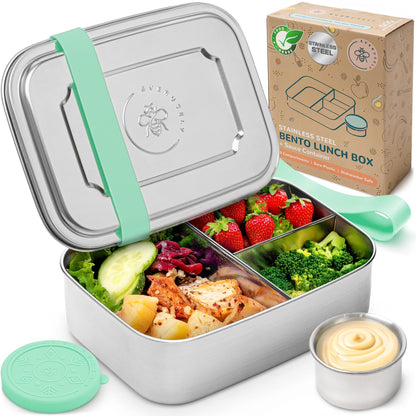 Stainless Steel Bento Box + Condiment Container - Green, 27oz / 0.8 L