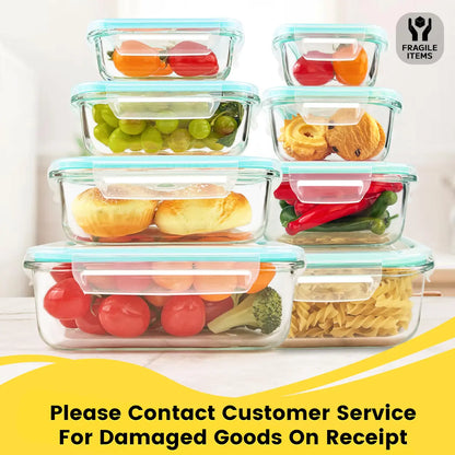 8-Pack Premium Multi-Size Glass Kitchen Storage Containers Set - Airtight BPA-Free Silicone Lids, Stain-Resistant, Easy-Clean, Stackable, Freshness-Maintaining - Microwave, Oven, Freezer, Dishwasher Safe for Meal Prep, Fridge Organization, Food Hacks,soho