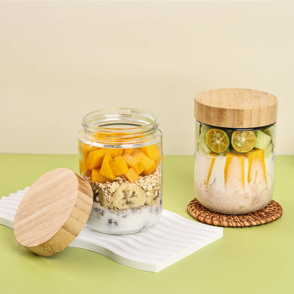 YUNCANG 6-Pack 16oz Wide Mouth Round Glass Jars with Airtight Bamboo Lids, Overnight Oats Jars & Picnic-Ready Canisters, Spice Stays Sealed Food Storage for Sugar Snacks Yogurt Meal Prep Kitchen, Canister,sohochic