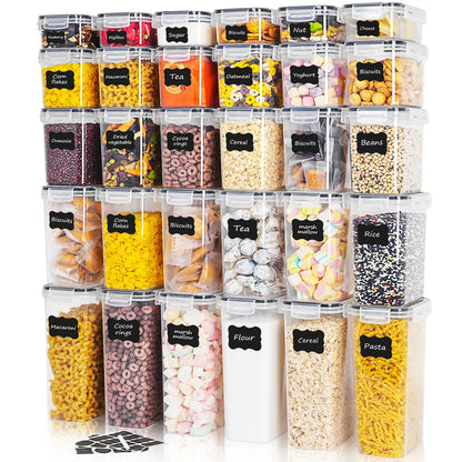 30/18/9 Pack Airtight Food Storage Containers with Lids, BPA Free with Reusable Labels for Cereal and Dry Food Storage Plastic Kitchenware Utensils Kitchen Pantry Organizer