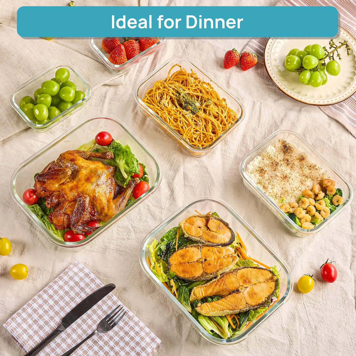 【Meal Prep】Vtopmart 18 Pack Glass Food Storage Containers with Lids -Stackable Design for Kitchen Utensils Oven Microwave Freezer Dishwasher Kitchenware Lunch Compartment Grey Rectangle Airtight Meal Prep,Large Storage,summerwins