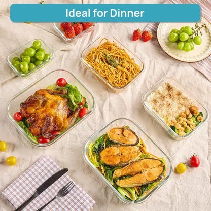【Meal Prep】Vtopmart 18 Pack Glass Food Storage Containers with Lids -Stackable Design for Kitchen Utensils Oven Microwave Freezer Dishwasher Kitchenware Lunch Compartment Grey Rectangle Airtight Meal Prep,Large Storage,summerwins