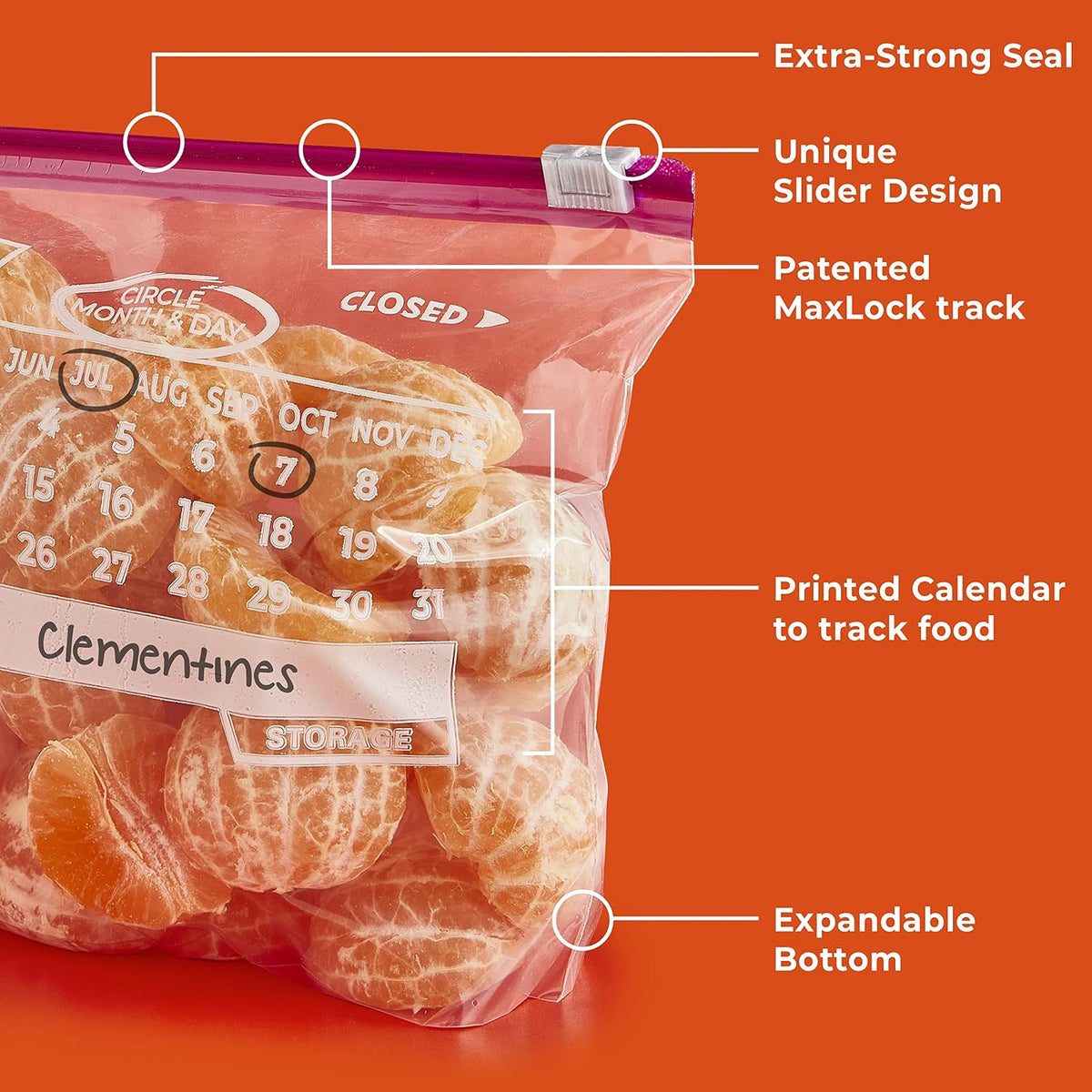 Hefty Calendar Slider Storage Bags, Quart Size, 4pk, 40ct (160 Total)