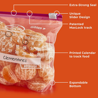 Hefty Calendar Slider Storage Bags, Quart Size, 4pk, 40ct (160 Total)