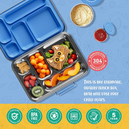 AOHEA Stainless Steel Bento Box Kids, Kids Metal Bento Lunch Box BPA Free Lunch Box Containers 304 Stainless Steel Bento Box for School and Office(Bule)