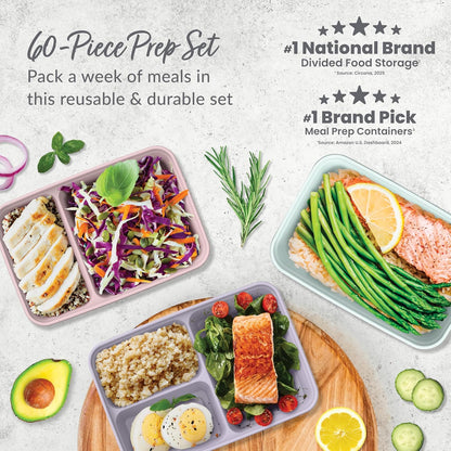 Bentgo Prep Meal Prep Kit, 1, 2 & 3-Compartment Containers, 60 Piece Set