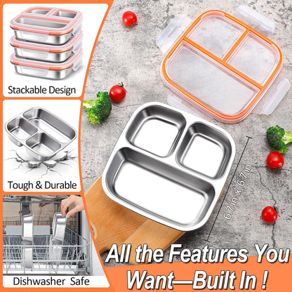 3-Pack Stainless Steel Snack Containers & Kids Lunch Boxes, 20 oz Each